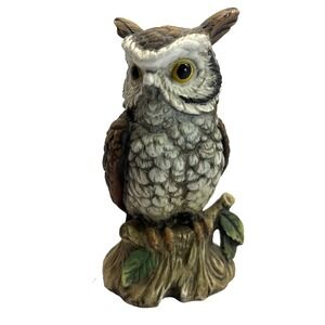 Vtg Ardco Brown And White Owl on Tree Stump  Figurine C-3213 Made in Taiwan